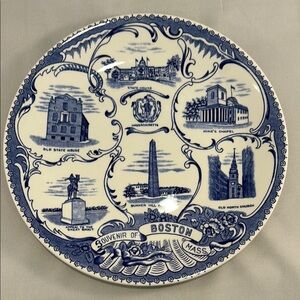 Vintage Blue and White Boston Souvenir Plate